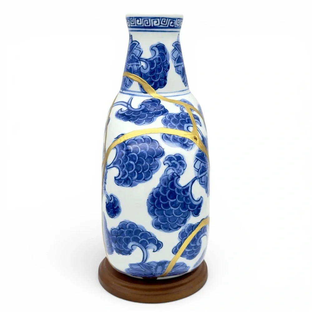 Kintsugi Vase Chinese Porcelain Moon Flask Gold Crack Art Personal Growth Gift - Picture 6 of 14